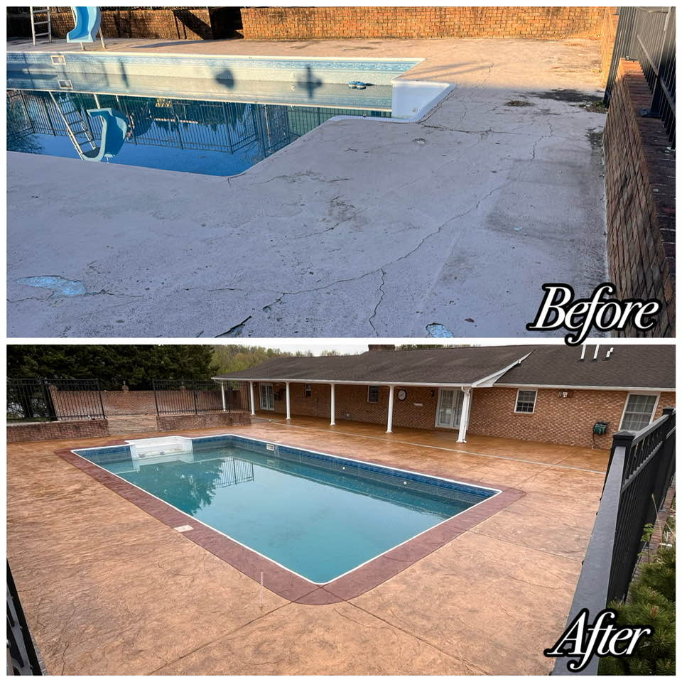 Kirbys Custom Concrete Pool Surround Before After Photo
